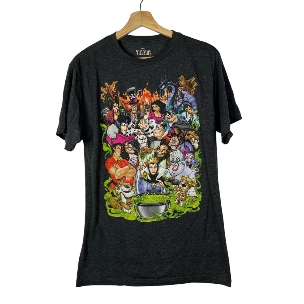 Disney Villains Dark Gray Colorful Graphic Crewneck Short Sleeve T-Shirt M